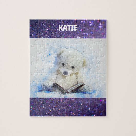 "LEZENDE TEDDY" MET GEPERSONALISEERDE NAAM. LEGPUZZEL (Verticaal)