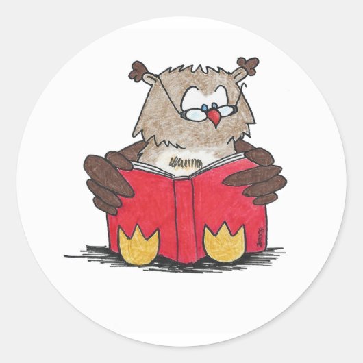Lezende Uil Ronde Sticker (Voorkant)