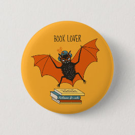 Lezende vleermuis | Whimsical bibliothecaris met b Ronde Button 5,7 Cm