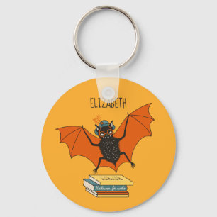 Lezende vleermuis   Whimsical bibliothecaris met b Sleutelhanger