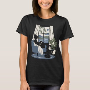 Lezer bij het raam Minimale Silhouet T-shirt