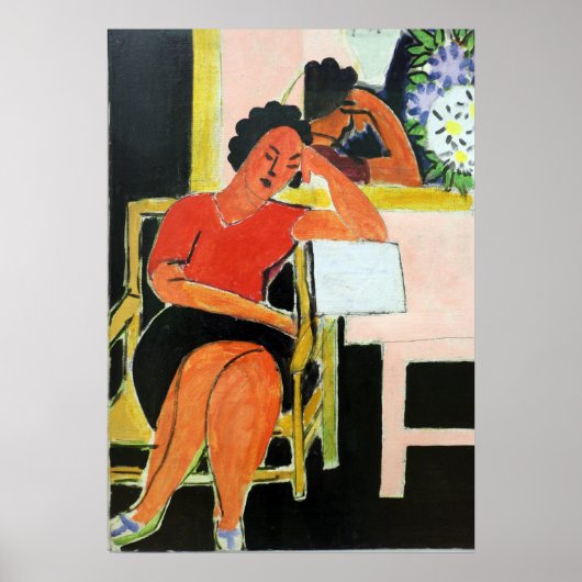 Lezer op zwarte achtergrond Matisse Poster (Voorkant)