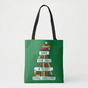 Lezers en boekovers met kerstboom tote bag