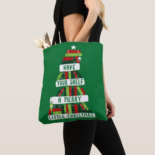 Lezers en boekovers met kerstboom tote bag (Dichtbij)