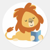 Lezing Cartoon Leeuw ronde sticker (Voorkant)