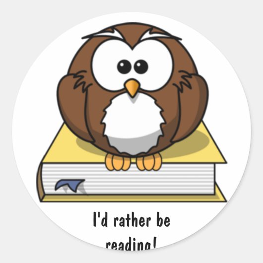 Lezing Cartoon Uil Sticker (Voorkant)