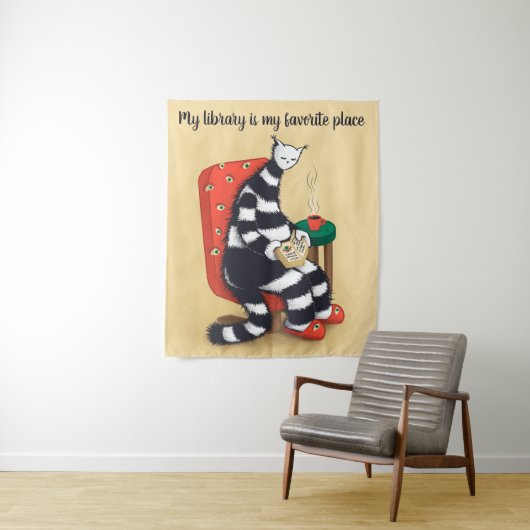 Lezing Cat Fun Library Wandkleed (In situ)