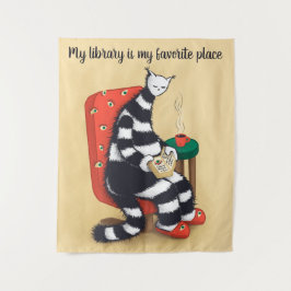 Lezing Cat Fun Library Wandkleed