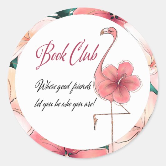 Lezing Groep Boek Club Bibliophile Flamingo Roze Ronde Sticker (Voorkant)