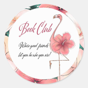 Lezing Groep Boek Club Bibliophile Flamingo Roze Ronde Sticker