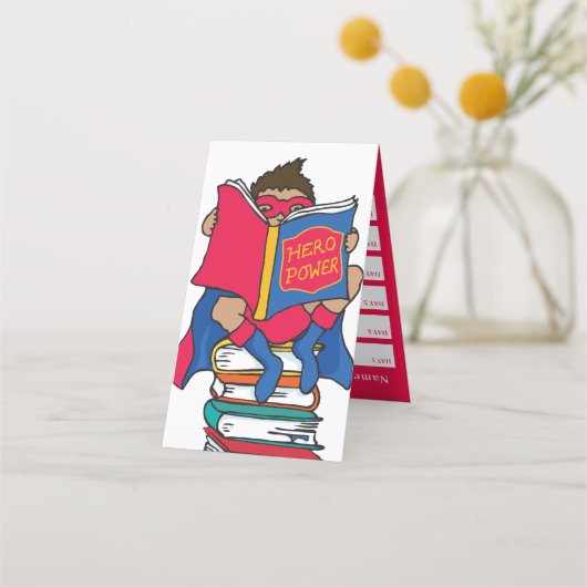 Lezing superheld jongen twee weken lezen uitdaging klantenkaartje (Achterkant)