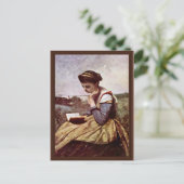 Lezing van de vrouw door Corot Jean-Baptiste-Camil Briefkaart (Staand voorkant)