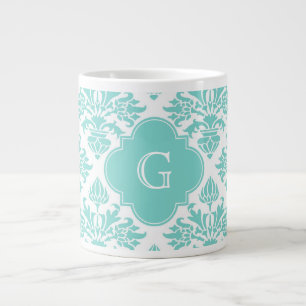 Lg Aqua Floral Damask 3 Aqua Quatrefoil Monogram Grote Koffiekop