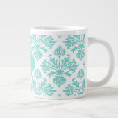 Lg Aqua Floral Damask 3 Aqua Quatrefoil Monogram Grote Koffiekop (Rechts)