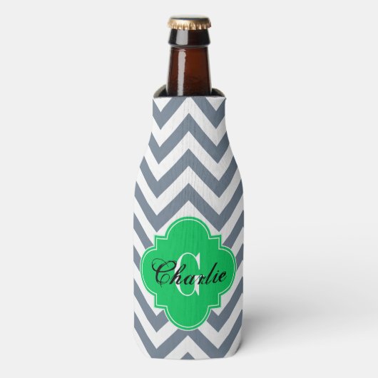 LG Chevron Emerald Green naam Init Monogram Flesjeskoeler (Fles Voorkant)