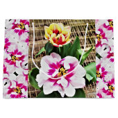 LG Geschenkzak Roze/Gele Tulpen Groot Cadeauzakje (Voorkant)