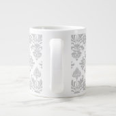 Lg Grijze Floral Damask #3 Roze monogram Etiket Grote Koffiekop (Achterkant)