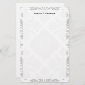 Lg Grijze witte Floral Damask #3 Grijs Monogram Et Briefpapier (Voorkant / Achterkant)