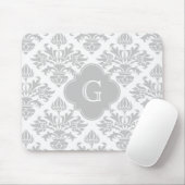 Lg Grijze witte Floral Damask #3 Grijs Monogram Et Muismat (Met muis)