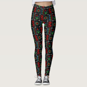 LG Mahjong Tegels #4 Rood Groen Blauw Zwart Leggings