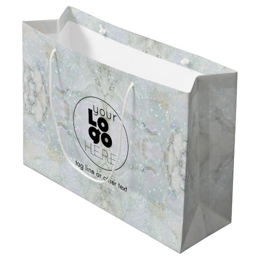 Lg. Papieren kooptas met Logo - Glitter Marble Groot Cadeauzakje (Voorkant Gekanteld)