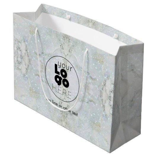 Lg. Papieren kooptas met Logo - Glitter Marble Groot Cadeauzakje (Achterkant Gekanteld)
