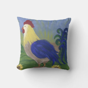 lg.Rooster Sunrise pillow brick red back Kussen