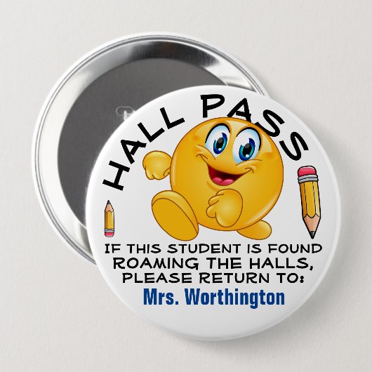 LG. School Hall - HALL PASS Ronde Button 4,0 Cm (Voorkant /achterkant)