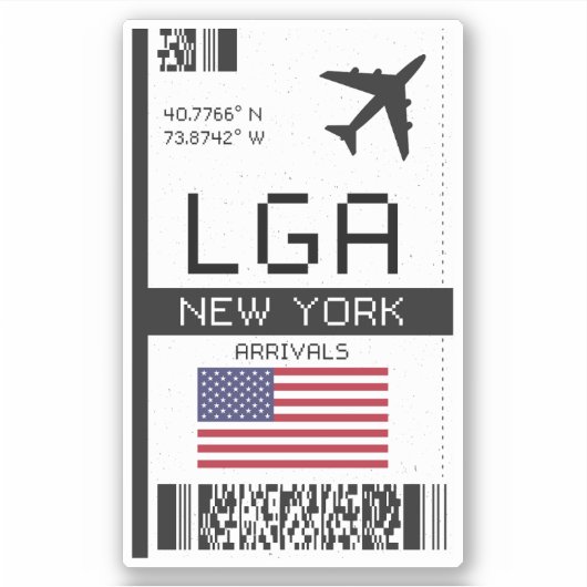 LGA New York Boarding Pass - Luchthavenreizen Sticker (Voorkant)