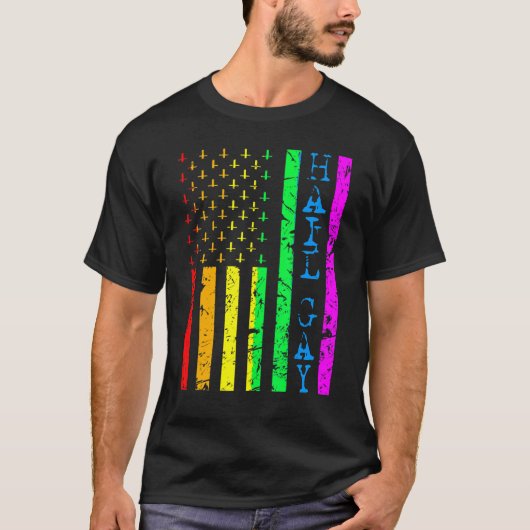 LGBT Alle Hail Gay Pride Vlag Satanisch T-shirt (Voorkant)