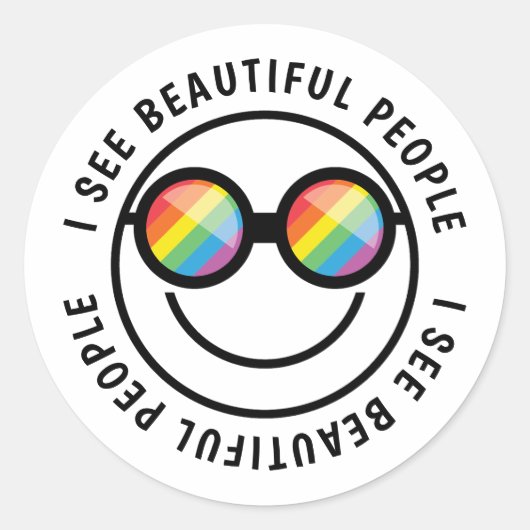 Lgbt Ally Beauful People Quote & Rainbow Glasses Ronde Sticker (Voorkant)
