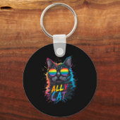 LGBT Ally Cat Be Kind Gay Rainbow Funny LGBTQ Mann Sleutelhanger (Voorkant)