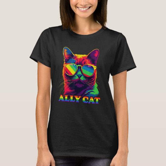 LGBT Ally Cat Gay Pride LGBTQ Rainbow Flag Pride G T-shirt (Voorkant)