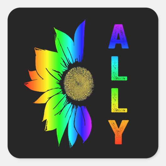 LGBT Ally Rainbow Flag Flower Sunflower Vierkante Sticker (Voorkant)