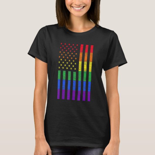 Lgbt American Flag Pride Rainbow Gay Lesbian Bisex T-shirt (Voorkant)
