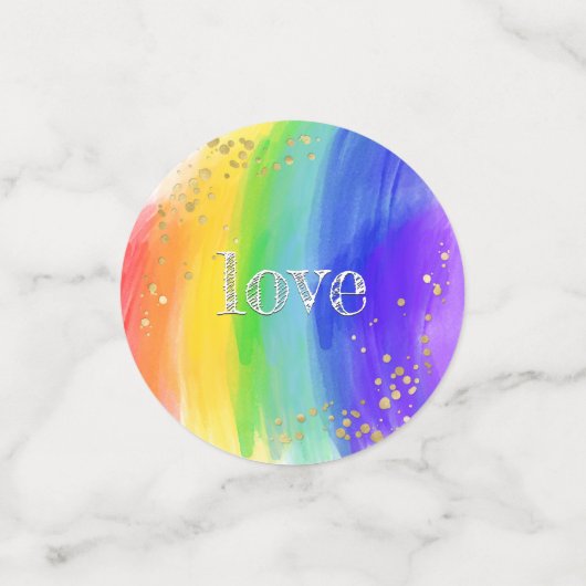 LGBT Bruiloft Waterverf Rainbow & Gold Sparkle Confetti (Kleine voorkant)