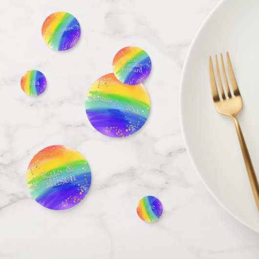 LGBT Bruiloft Waterverf Rainbow & Gold Sparkle Confetti (Groep)