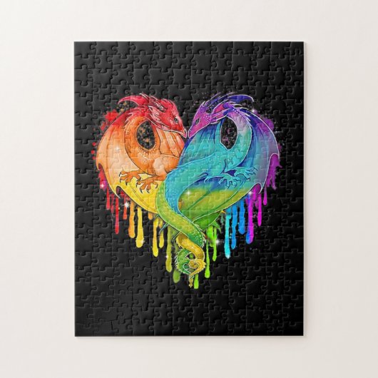 LGBT Dragon Heart Rainbow Heart Dragon LGBT Pride Legpuzzel (Verticaal)