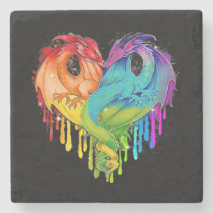 Lgbt Dragon Heart Rainbow Heart Dragon Lgbt Pride Stenen Onderzetter