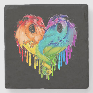 Lgbt Dragon Heart Rainbow Heart Dragon Lgbt Pride Stenen Onderzetter