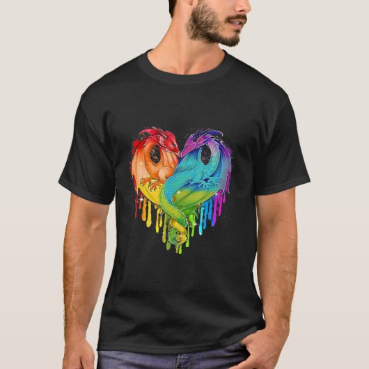 LGBT Dragon Heart Rainbow Heart Dragon LGBT Pride T-shirt (Voorkant)