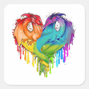 Lgbt Dragon Heart Rainbow Heart Dragon Lgbt Pride Vierkante Sticker