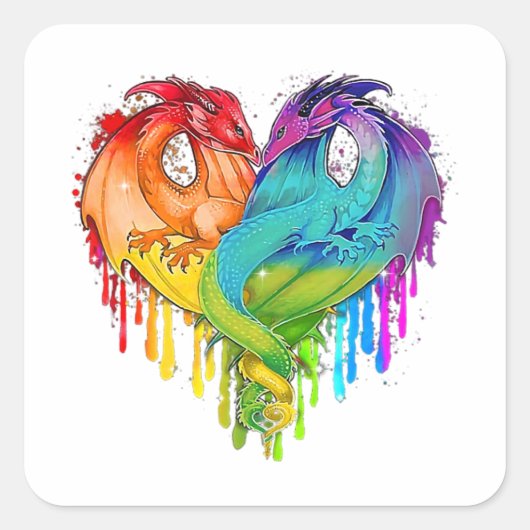 Lgbt Dragon Heart Rainbow Heart Dragon Lgbt Pride Vierkante Sticker (Voorkant)