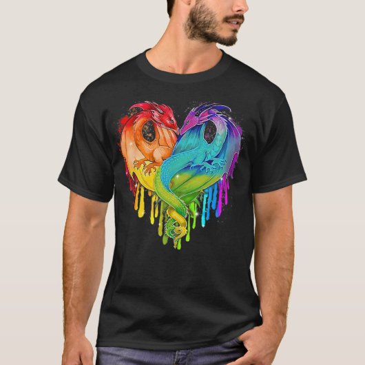 LGBT Dragon Heart Rainbow Heart Dragon LGBT — stan T-shirt (Voorkant)