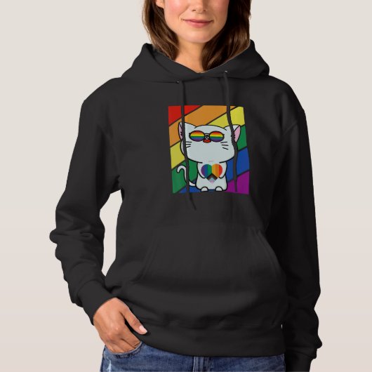 LGBT Flag Gay Pride Month Rainbow Cute Cat With LG Hoodie (Voorkant)