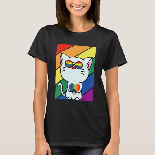 LGBT Flag Gay Pride Month Rainbow Cute Cat With LG T-shirt (Voorkant)