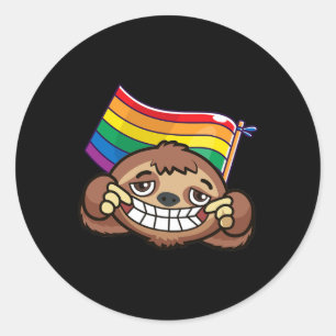 LGBT Flag T Shirt Sloth Gay Lesbian Resist Mannen Ronde Sticker