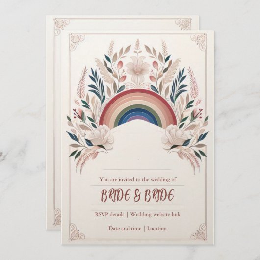 LGBT Floral bruiloft uitnodiging (Voorkant / Achterkant)