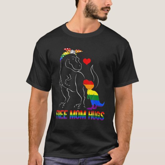 LGBT Free Mam Hugs Dinosaur Rex Mama LGBTQ Pride T-shirt (Voorkant)
