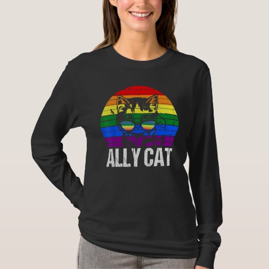 LGBT Gay Ally Cat Be Kind Rainbow Pride Flag Vinta T-shirt (Voorkant)